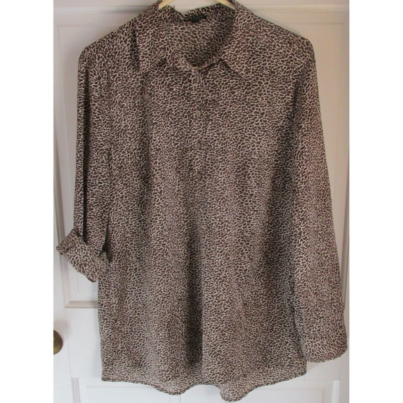 Ann Taylor Tops - Ann Taylor Women's Brown Animal Print Roll Tab Sleeve Blouse Size 12
